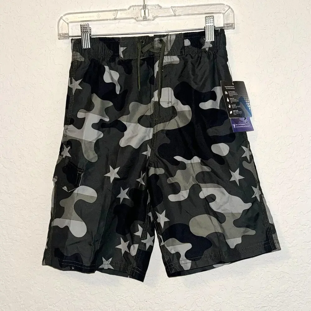 Kanu Surf Avalon Trunks Boys Medium Army Green Camo Swim Beach Quick Dry NWT‎